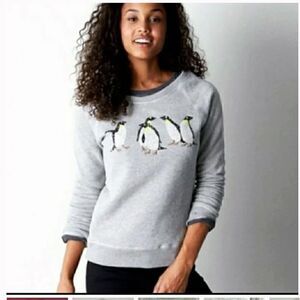American Eagle Sequin Penguins Gray Sweater